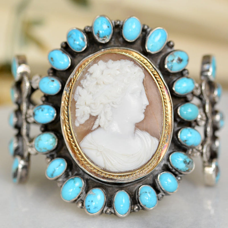 19 th. C. Roman Goddess Cameo with Sleeping Beauty Turquoise Cuff - SOLD