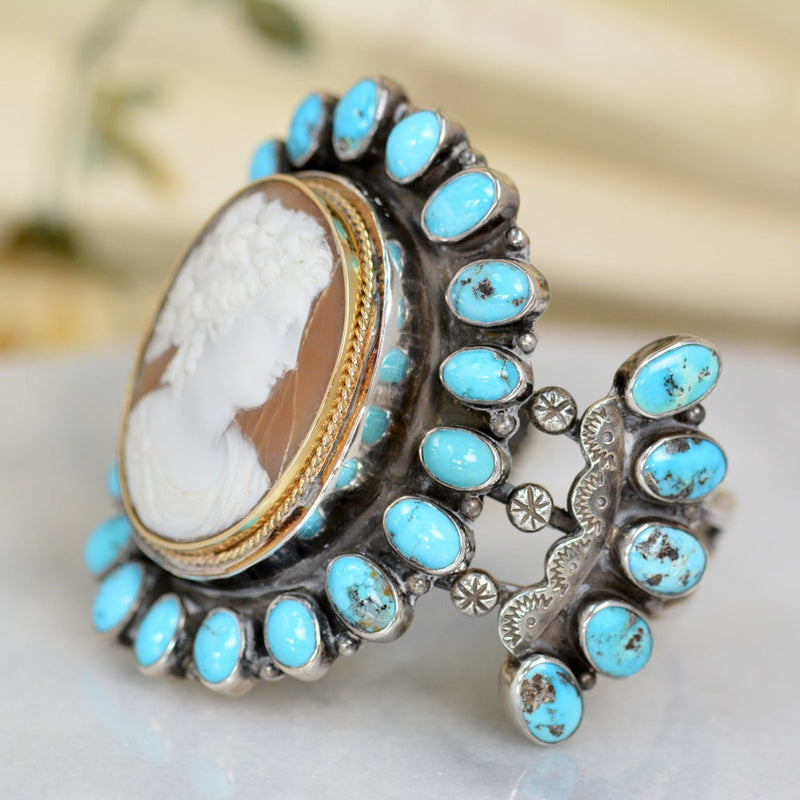 19 th. C. Roman Goddess Cameo with Sleeping Beauty Turquoise Cuff - SOLD