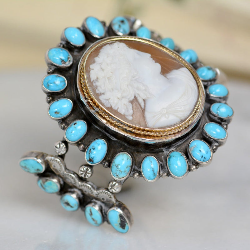 19 th. C. Roman Goddess Cameo with Sleeping Beauty Turquoise Cuff - SOLD