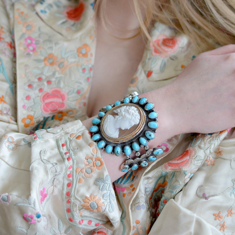 19 th. C. Roman Goddess Cameo with Sleeping Beauty Turquoise Cuff - SOLD