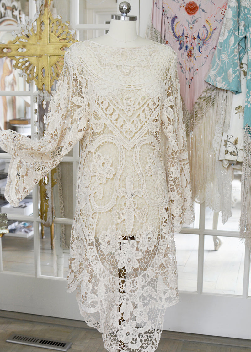 Tish Antique Hand Crochet Venetian Lace Dress