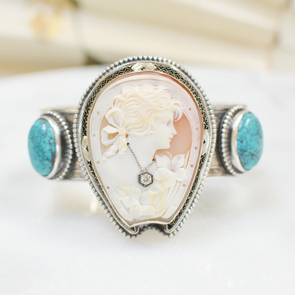 19 th. C. Venetian "Good Luck" Goddess Cameo with Diamond Cuff Bracelet - SOLD